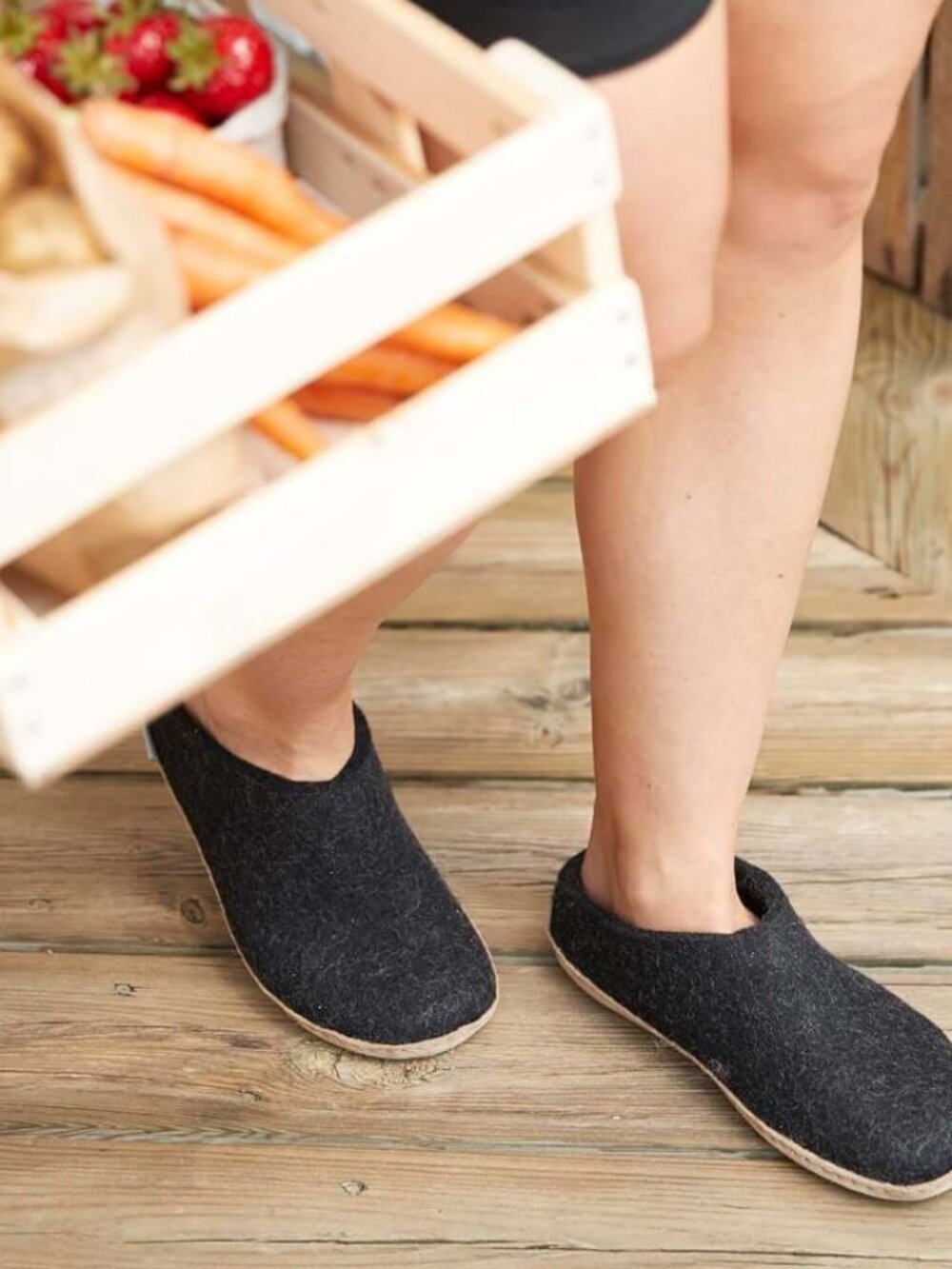 NWT Glerups Women's Black Charcoal Wool Leather Sole Slip-On Slipper Sz 5.5 3283 - Picture 3 of 16